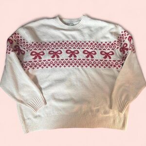 Hollister Bow Fair Isle Knit Oversized Sweater – Coquette Sweater | Large